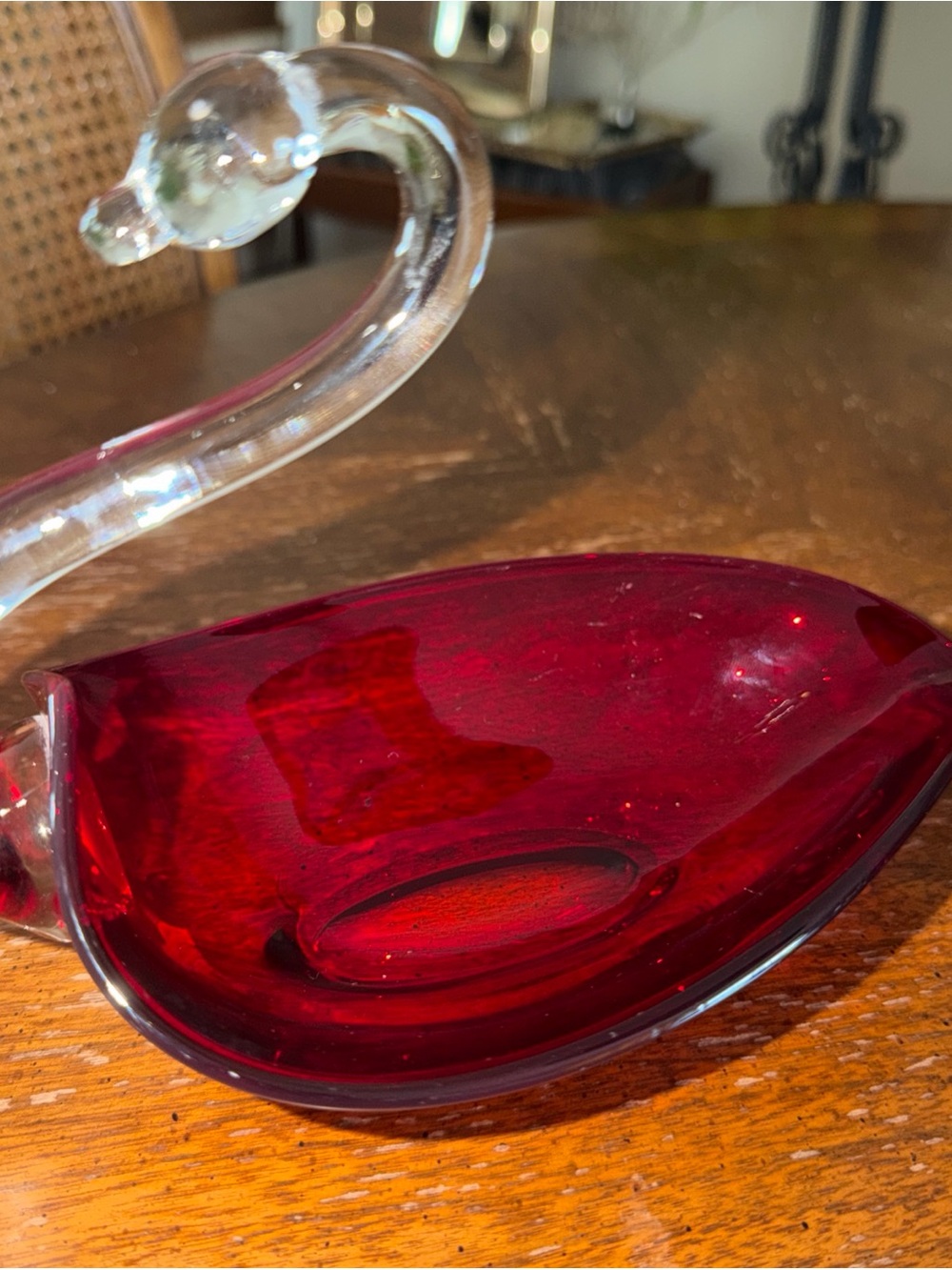 Ruby Red Glass Swan Accent Bowl - Home Accents